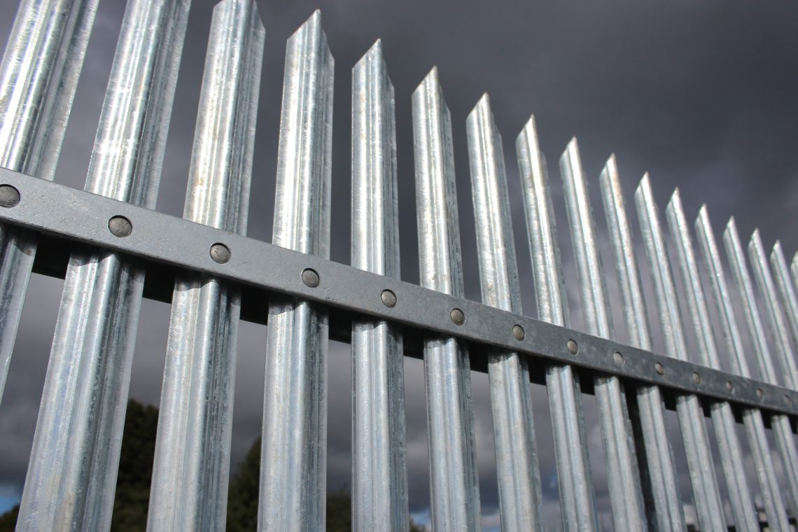 A hot dip galvanized palisade fence.