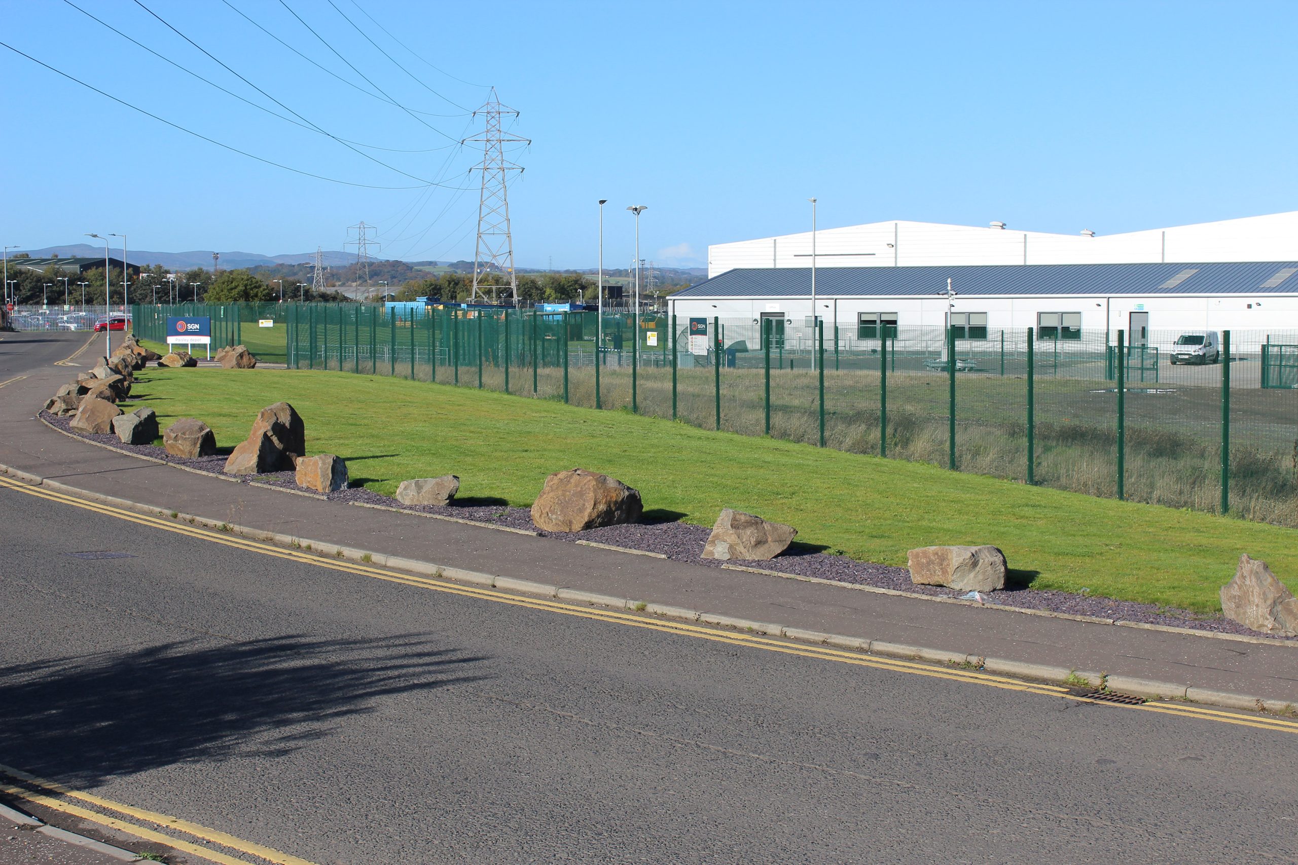 Lochrin 358™ fencing installed around an industrial unit.