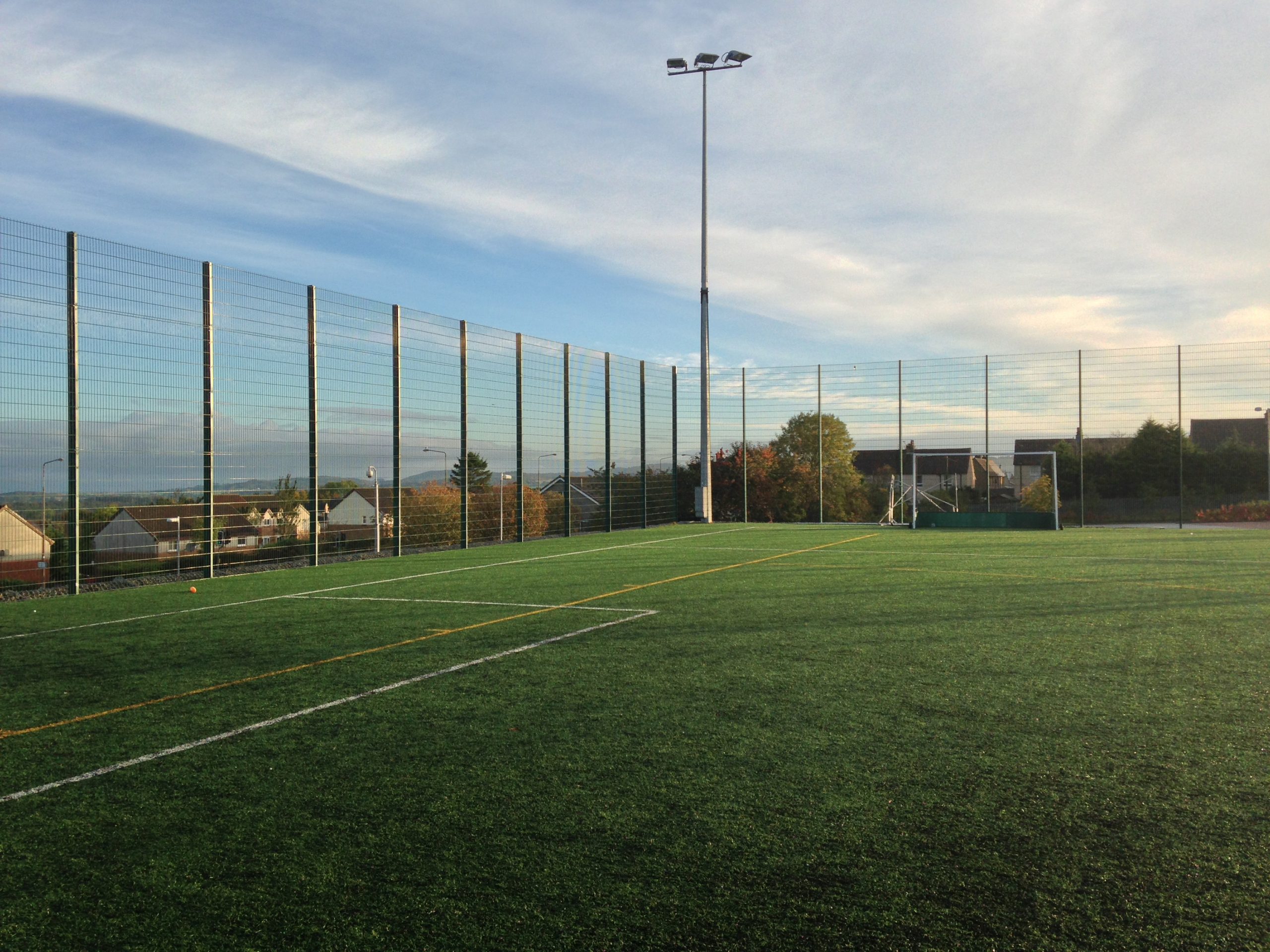 Lochrin BallGUARD™ fencing installed around a football pitch.