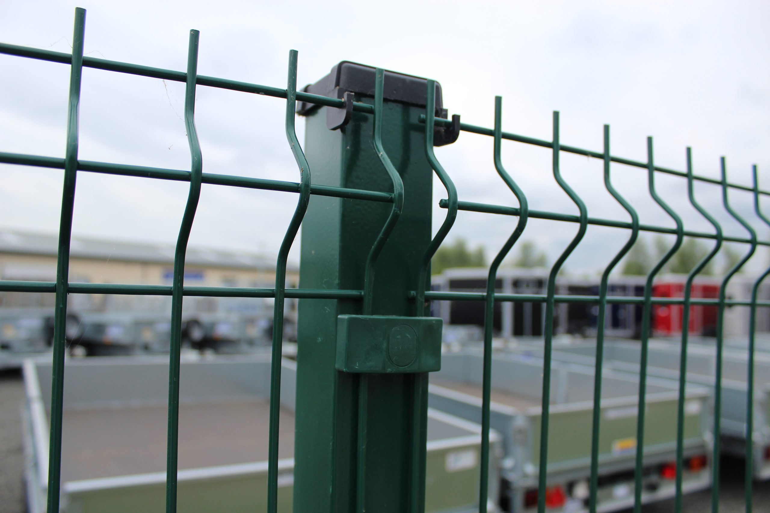 The mesh and post of the Lochrin WaveGUARD™ V mesh fencing system.