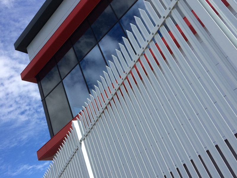 Metal security fencing.